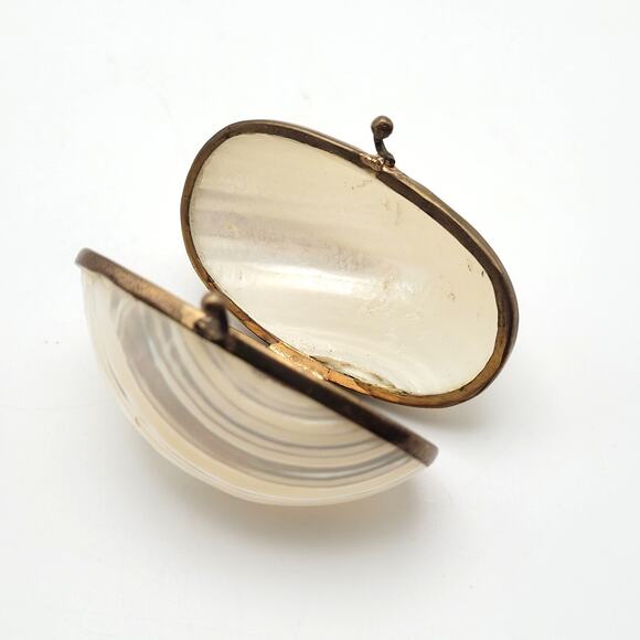 Antique Victorian Mother of Pearl Shell Trinket Box Brass Hinged Jewelry Holder - Picture 6 of 9